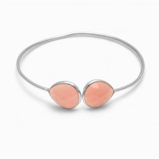 Rose Quartz Pear Gemstone Bezel Bracelet 